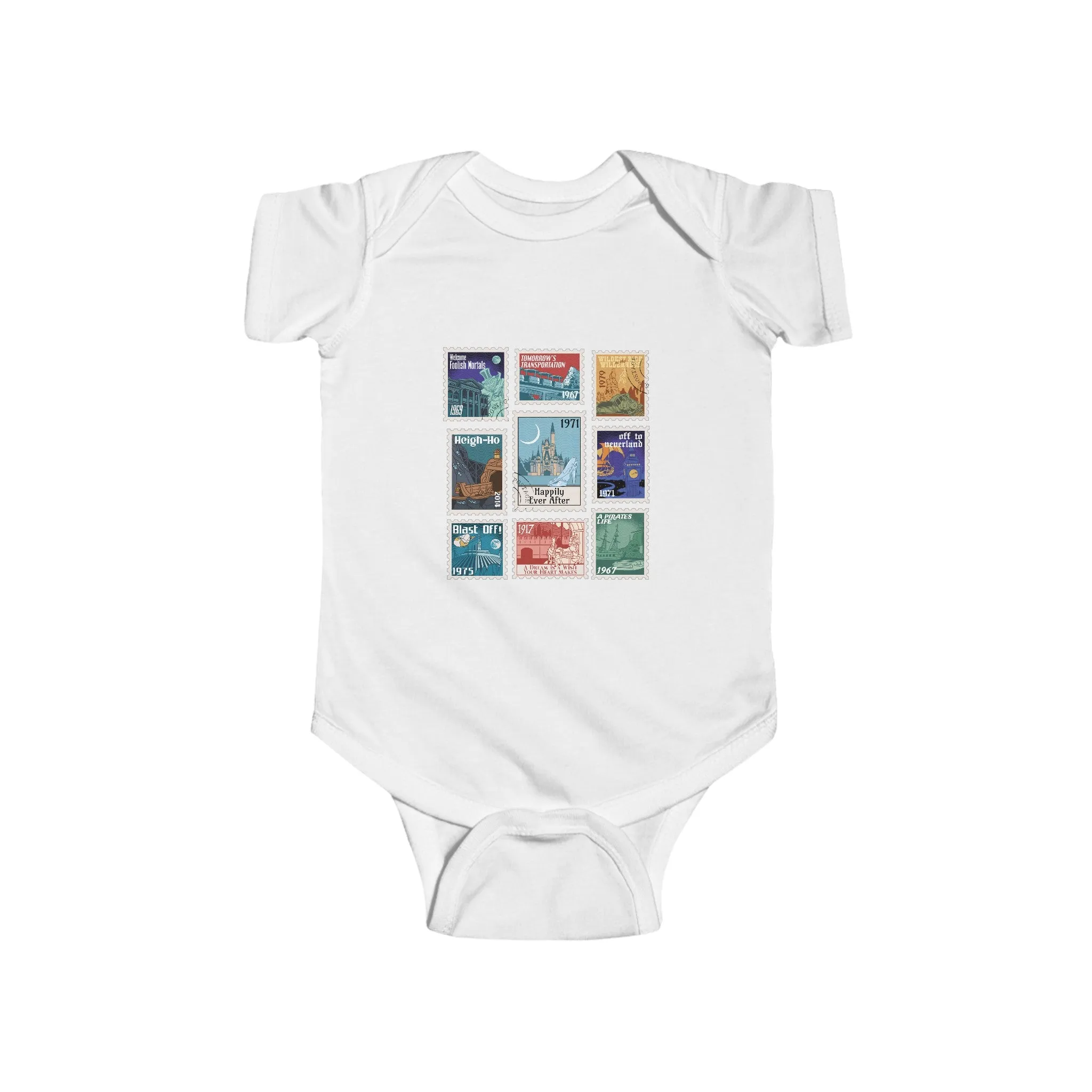 Magic Kingdom Vintage Stamps - Baby Onesie