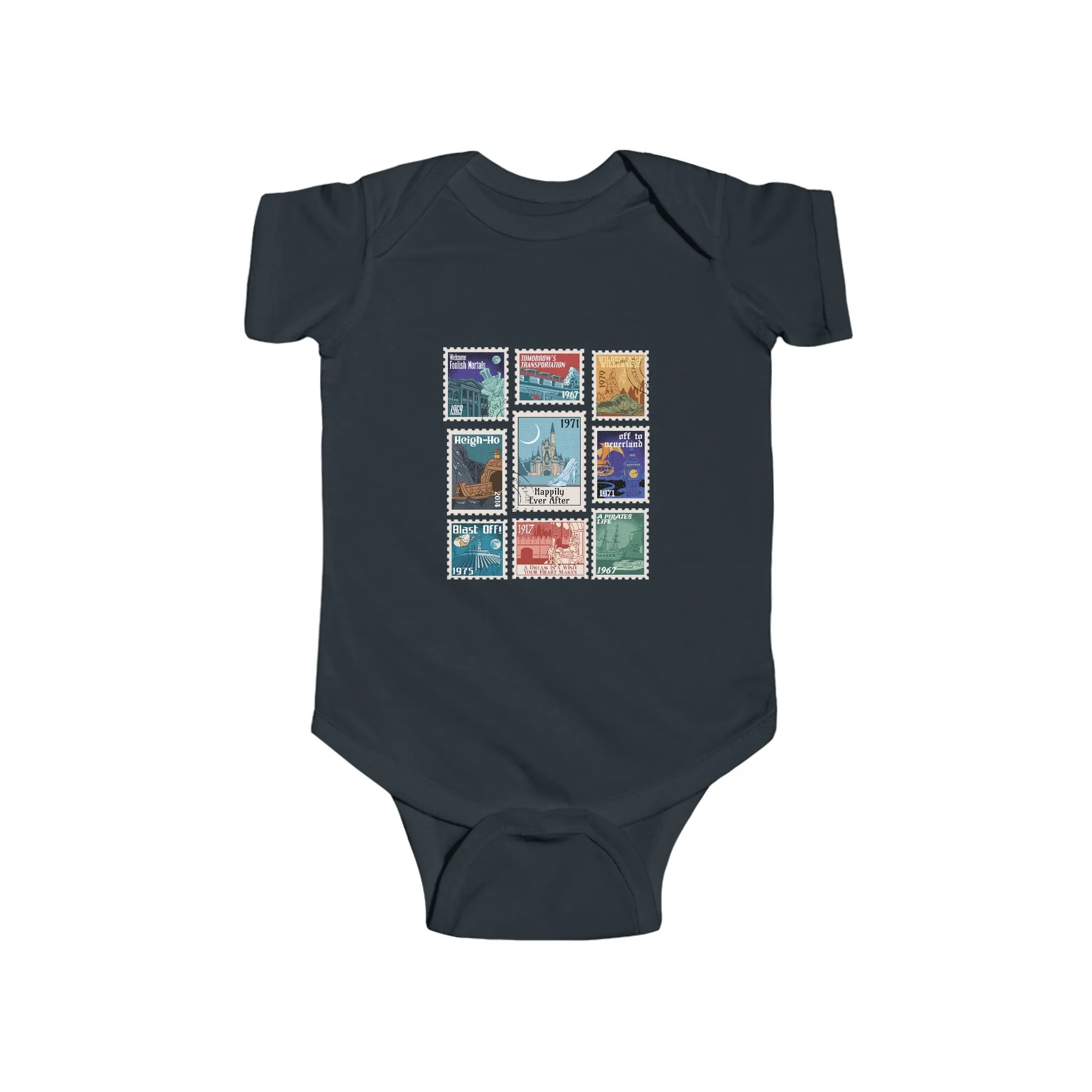 Magic Kingdom Vintage Stamps - Baby Onesie