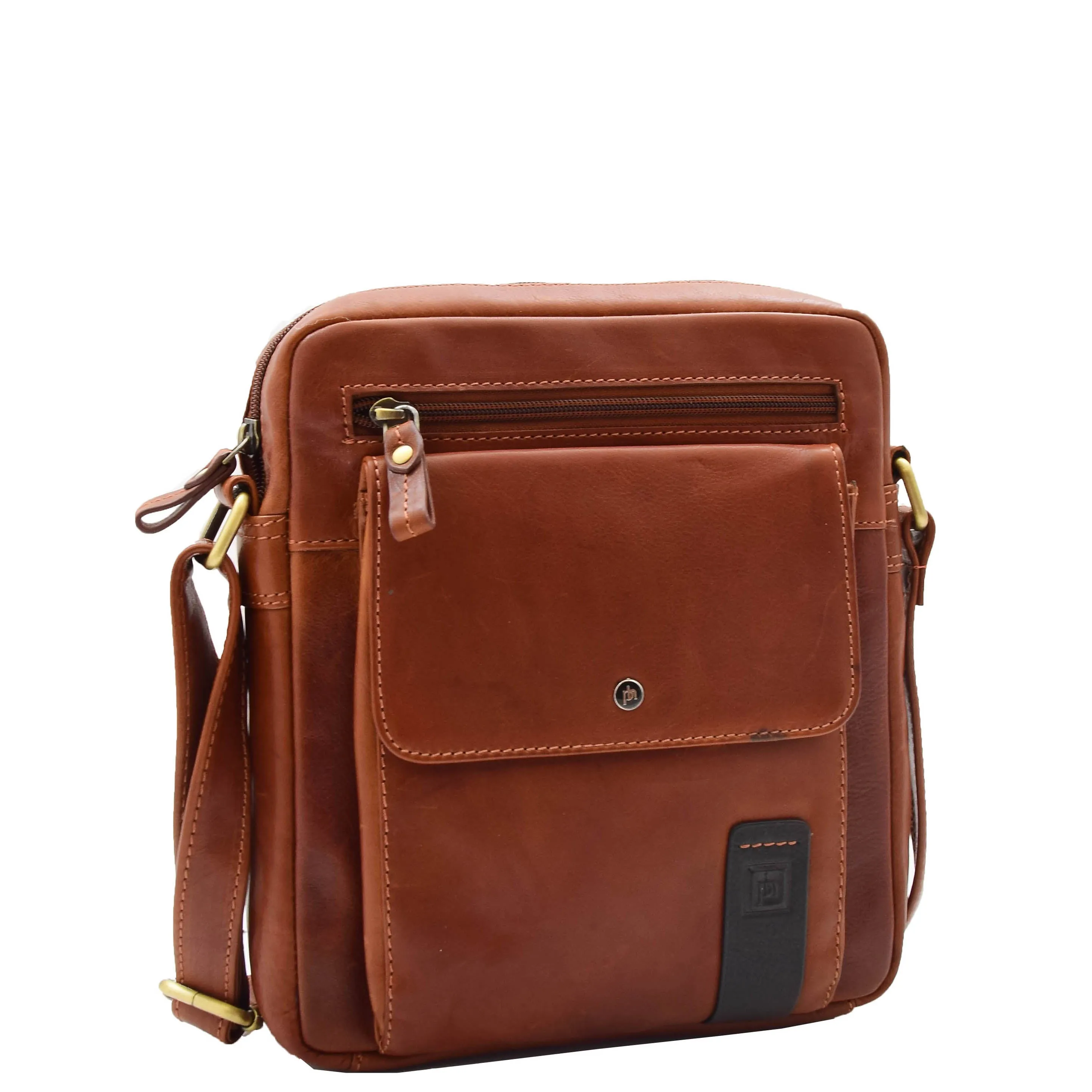 Mens Genuine Leather Trendy Messenger Cross Body Bag Casual Organiser Leo Chestnut