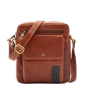 Mens Genuine Leather Trendy Messenger Cross Body Bag Casual Organiser Leo Chestnut