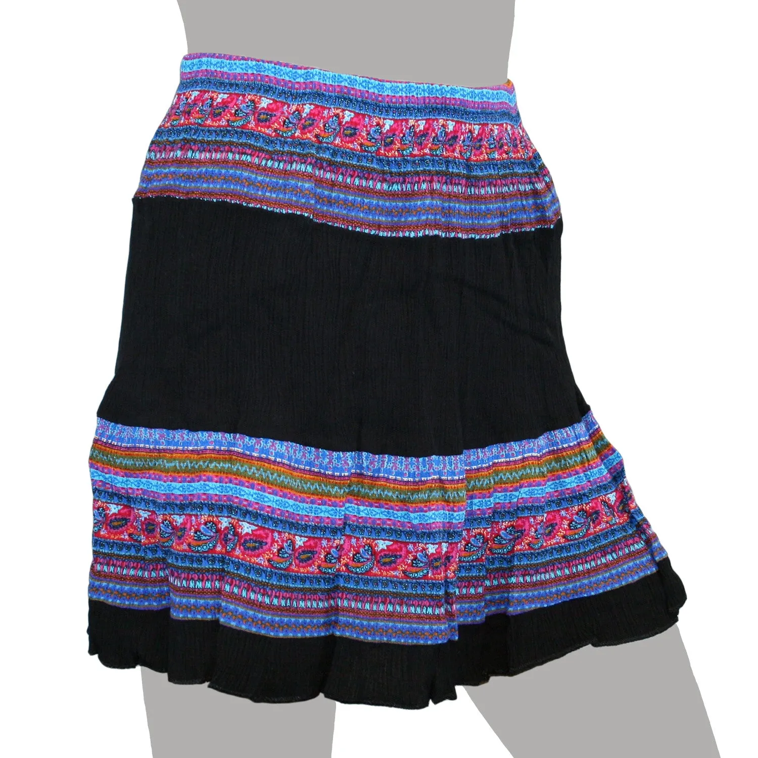 Mojeska Women's Multi Exotic Pattern Crinkle Mini Skirt Beach Summer Casual Wear