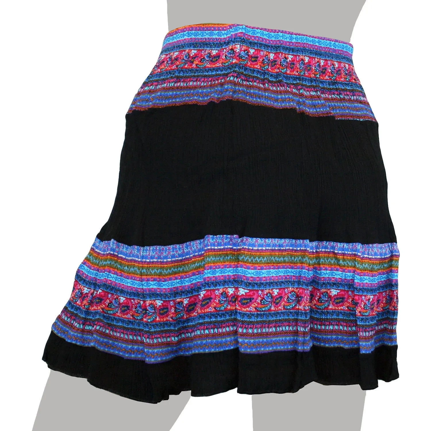 Mojeska Women's Multi Exotic Pattern Crinkle Mini Skirt Beach Summer Casual Wear