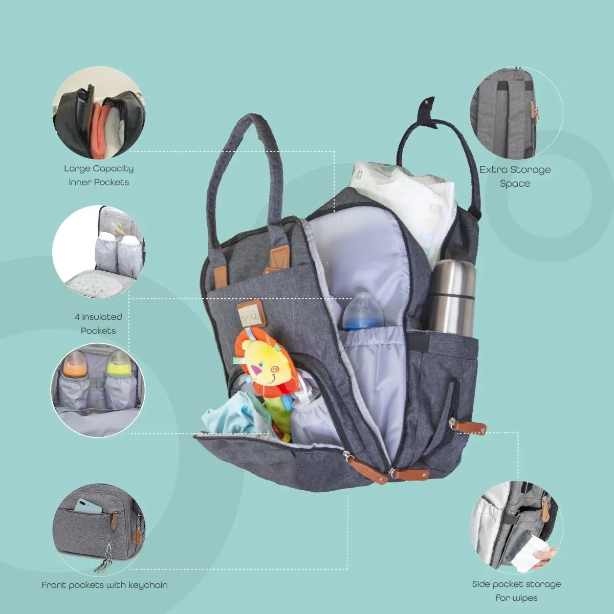 Moon Kary Me Diaper Bags Dark Grey