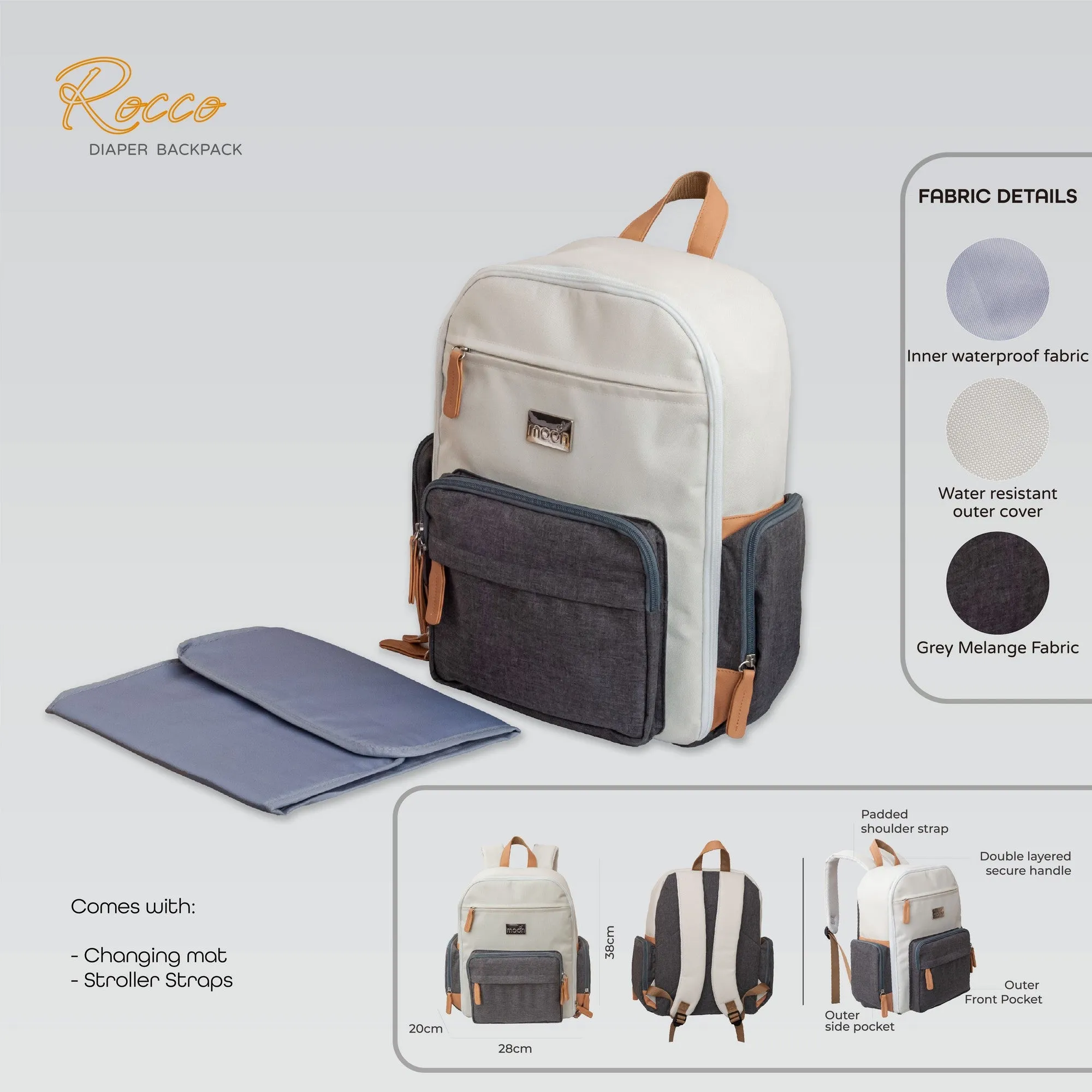 Moon Rocco Diaper Bags White & Grey Birth to Adult