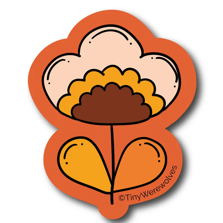 Mustard Orange Retro Flower Sticker