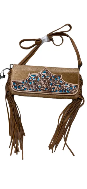 Myra cowhide womens fringe cross body purse wallet