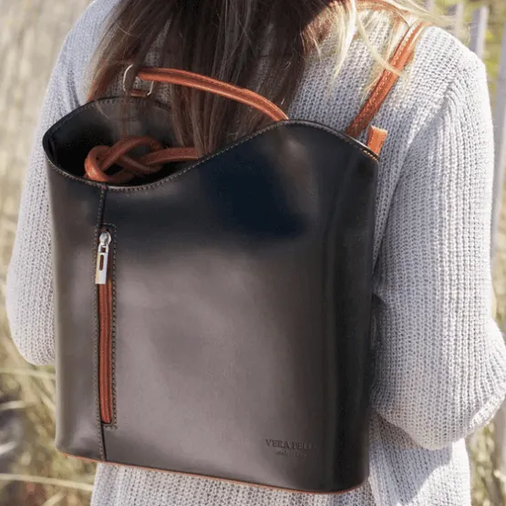 Navy Leather Convertible Backpack & Tote Bag, Italian Leather Handbag