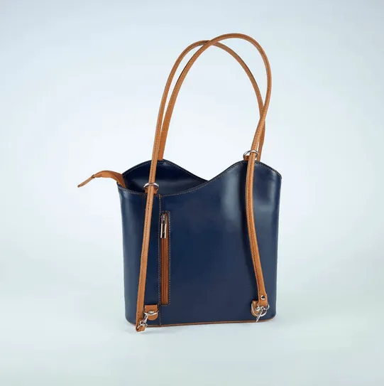 Navy Leather Convertible Backpack & Tote Bag, Italian Leather Handbag