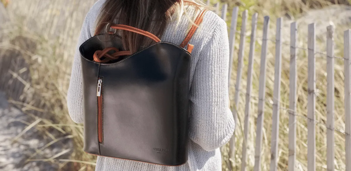 Navy Leather Convertible Backpack & Tote Bag, Italian Leather Handbag