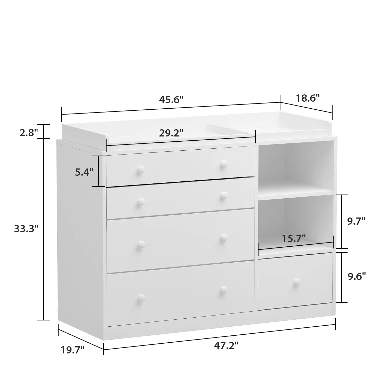 Nursery Storage Dresser Chest Changing Table with Spacious Top 5 Drawers 2 Shelves