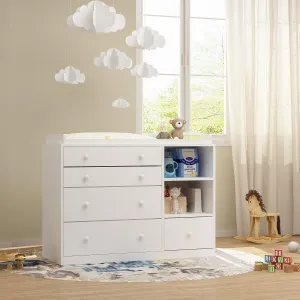 Nursery Storage Dresser Chest Changing Table with Spacious Top 5 Drawers 2 Shelves