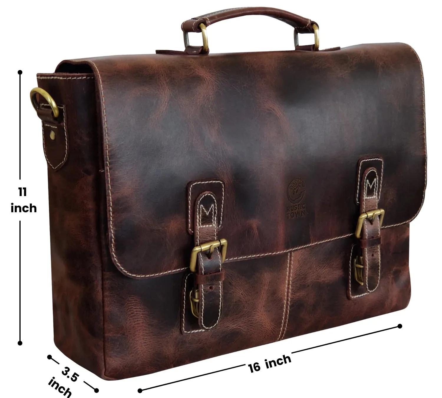 Predator 16" Leather Satchel Laptop Briefcase Bag (Walnut Brown)