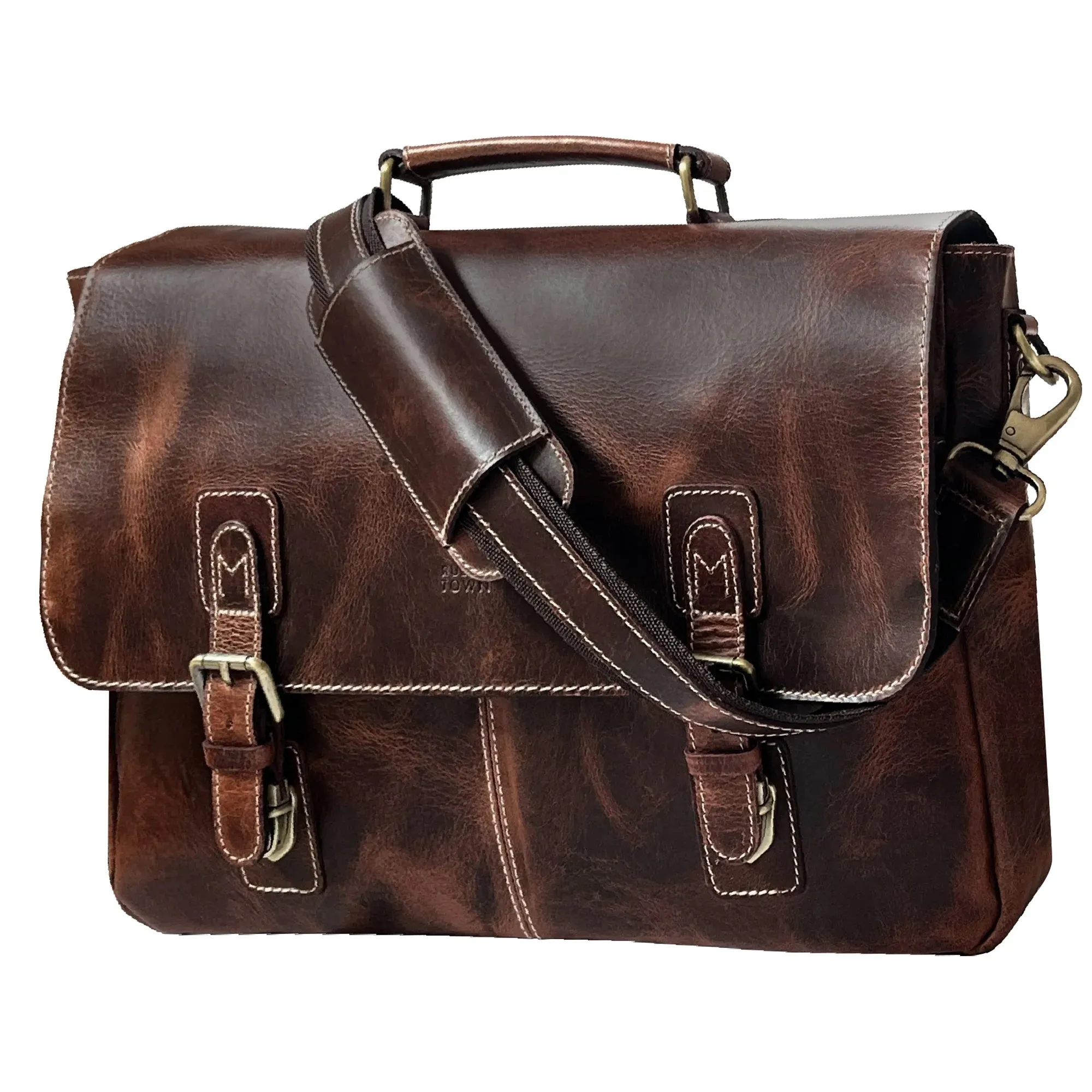 Predator 16" Leather Satchel Laptop Briefcase Bag (Walnut Brown)