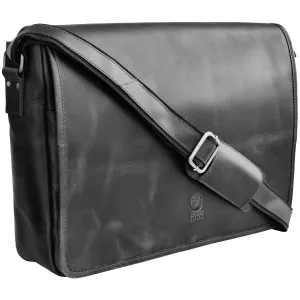 Ranger Buffalo Leather Crossbody Laptop Messenger Bag (Black, 16 inch)