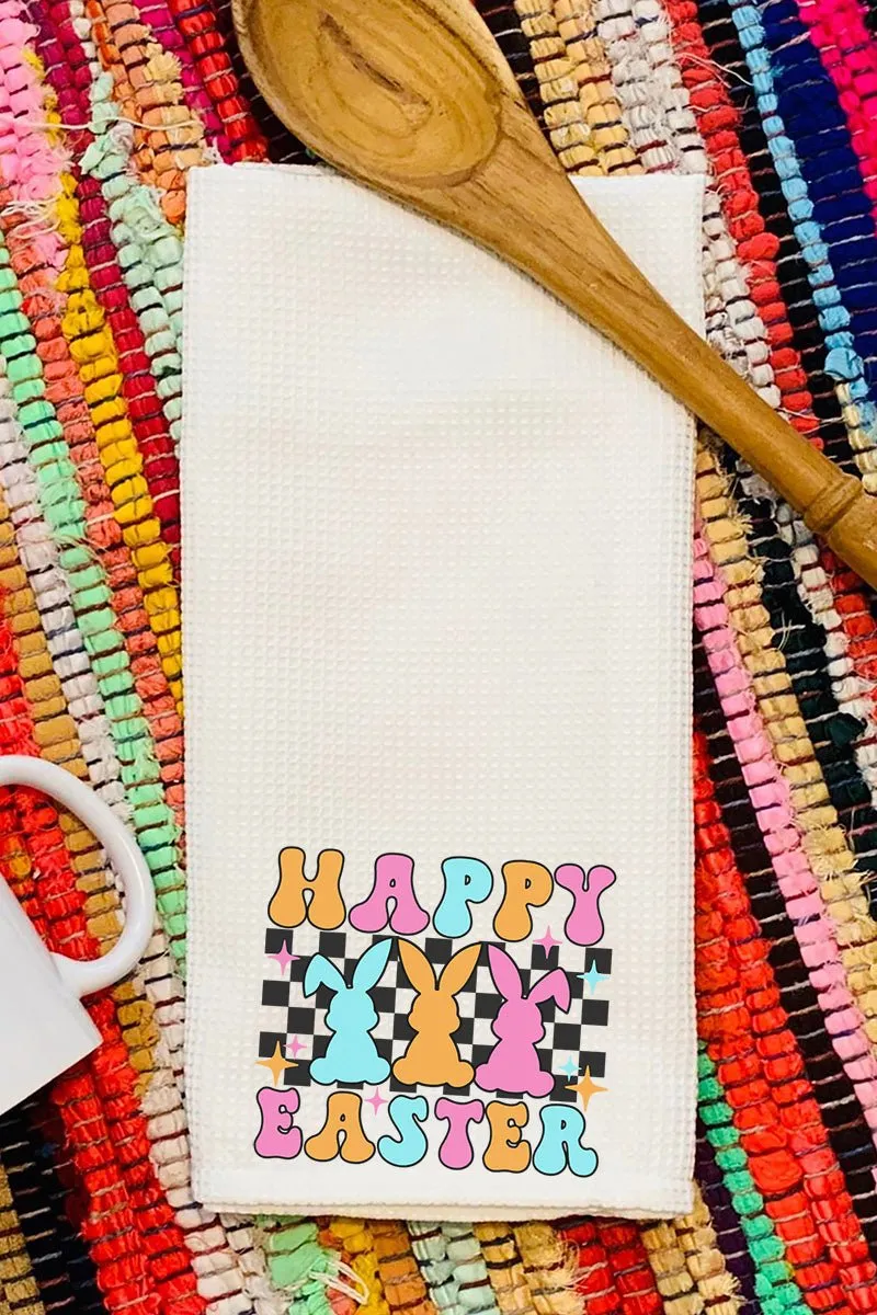 Retro Bunnies Happy Easter Waffle Kitchen Towel