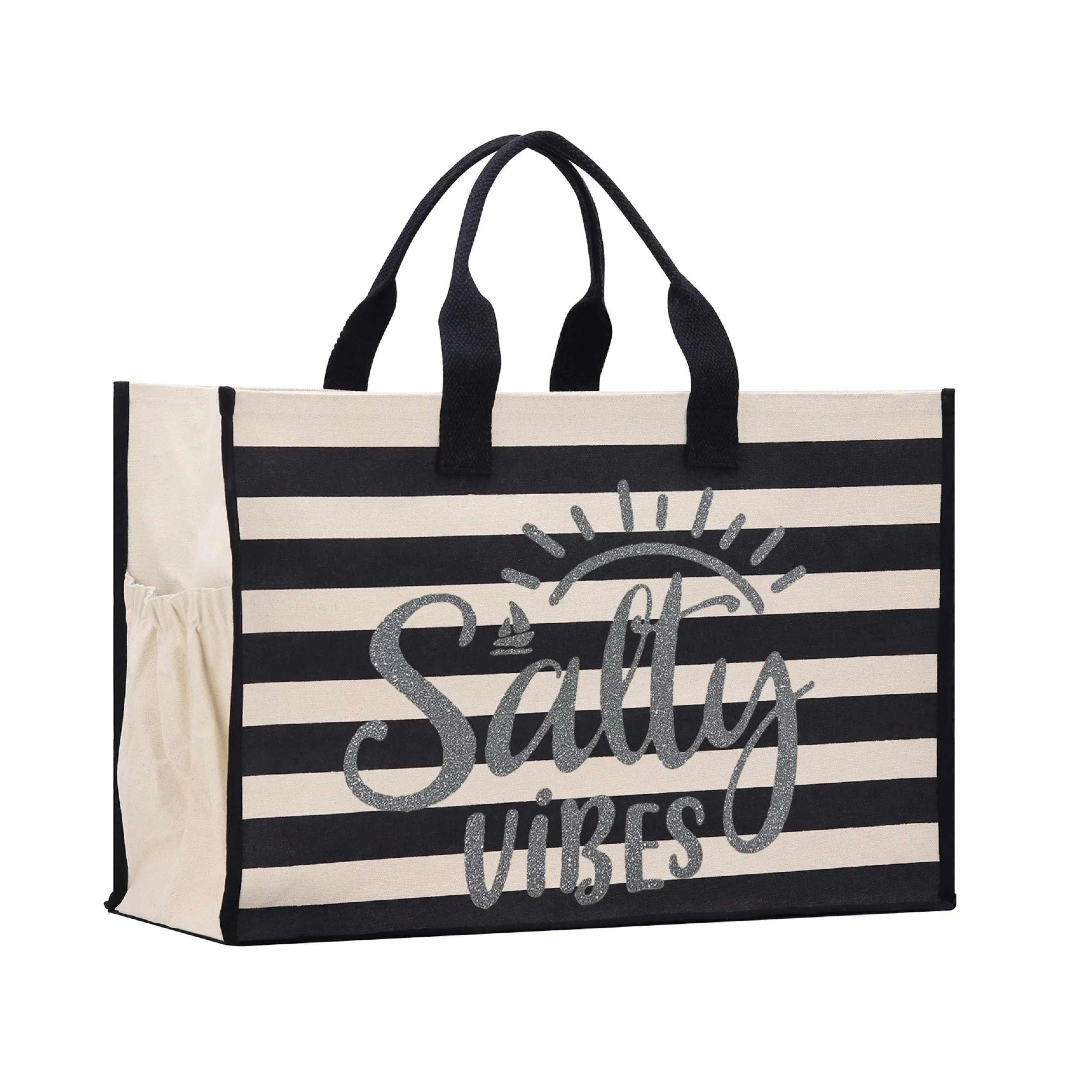 Salty Vibes Cabana Tote Bag XL - Oversized Chic Tote Bag with Zipper and Inner Pocket - Beach Bag for Women - Weekender Beach Tote