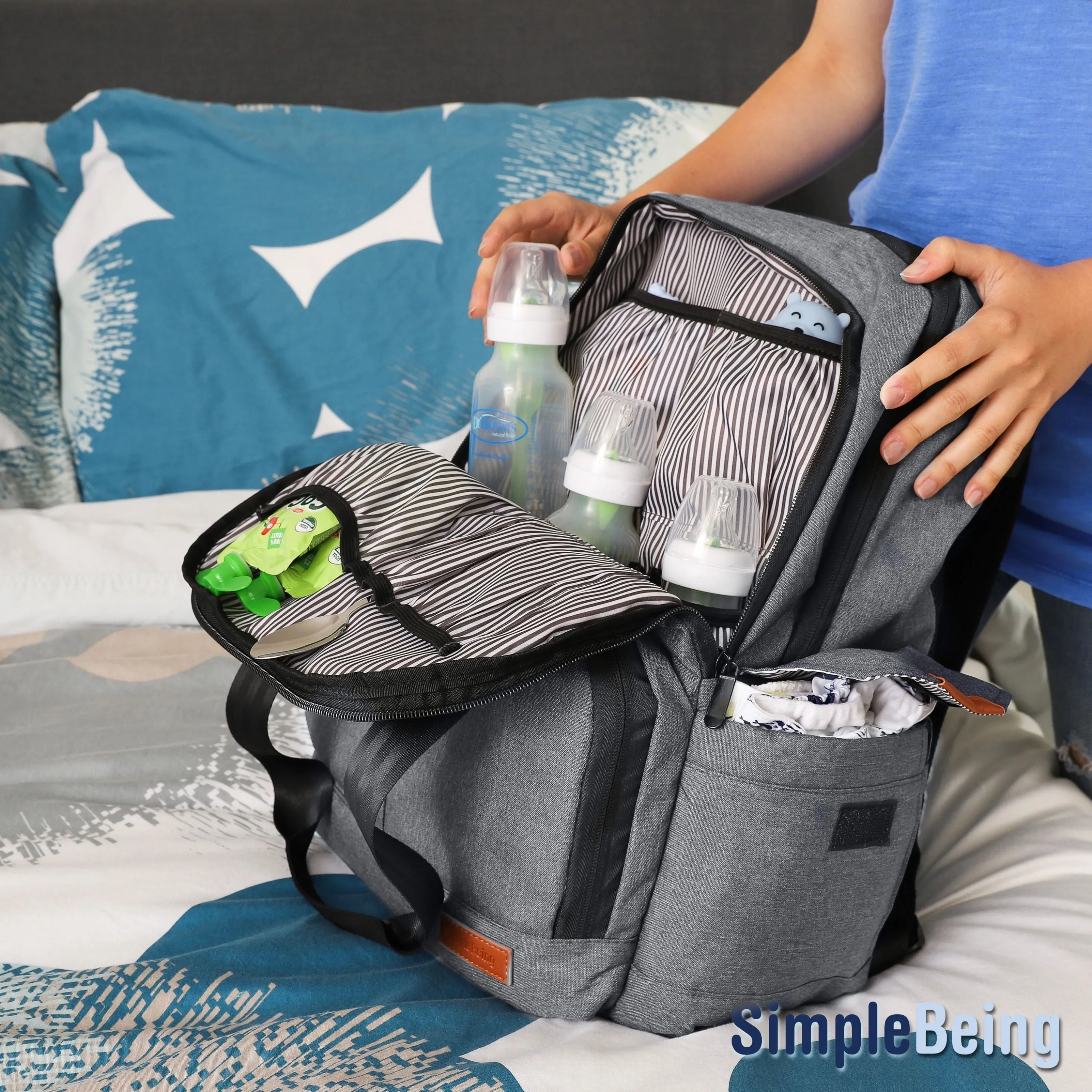 Simple Being Gray Baby Diaper Bag Backpack