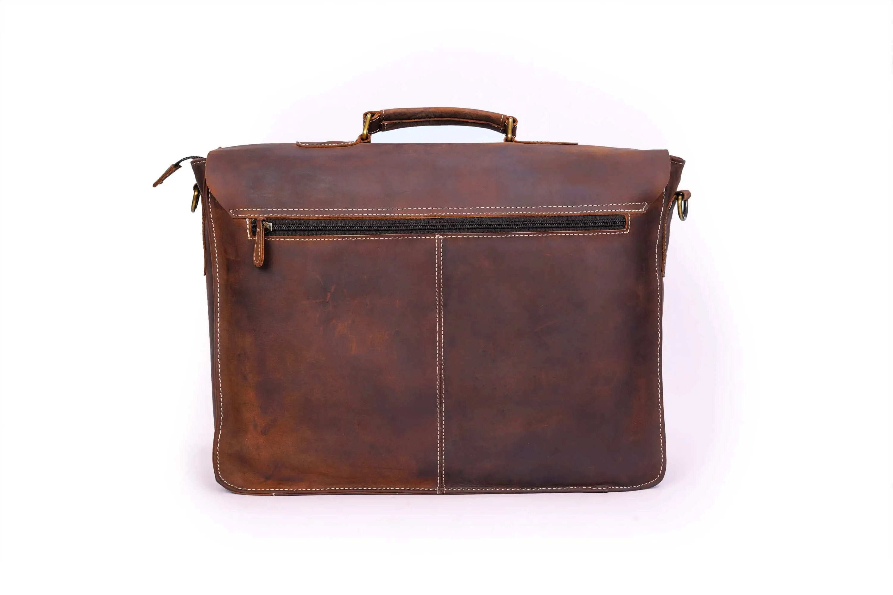 Stylish Handcrafted Brown Leather Laptop Briefcase with Ample Storage Solutions