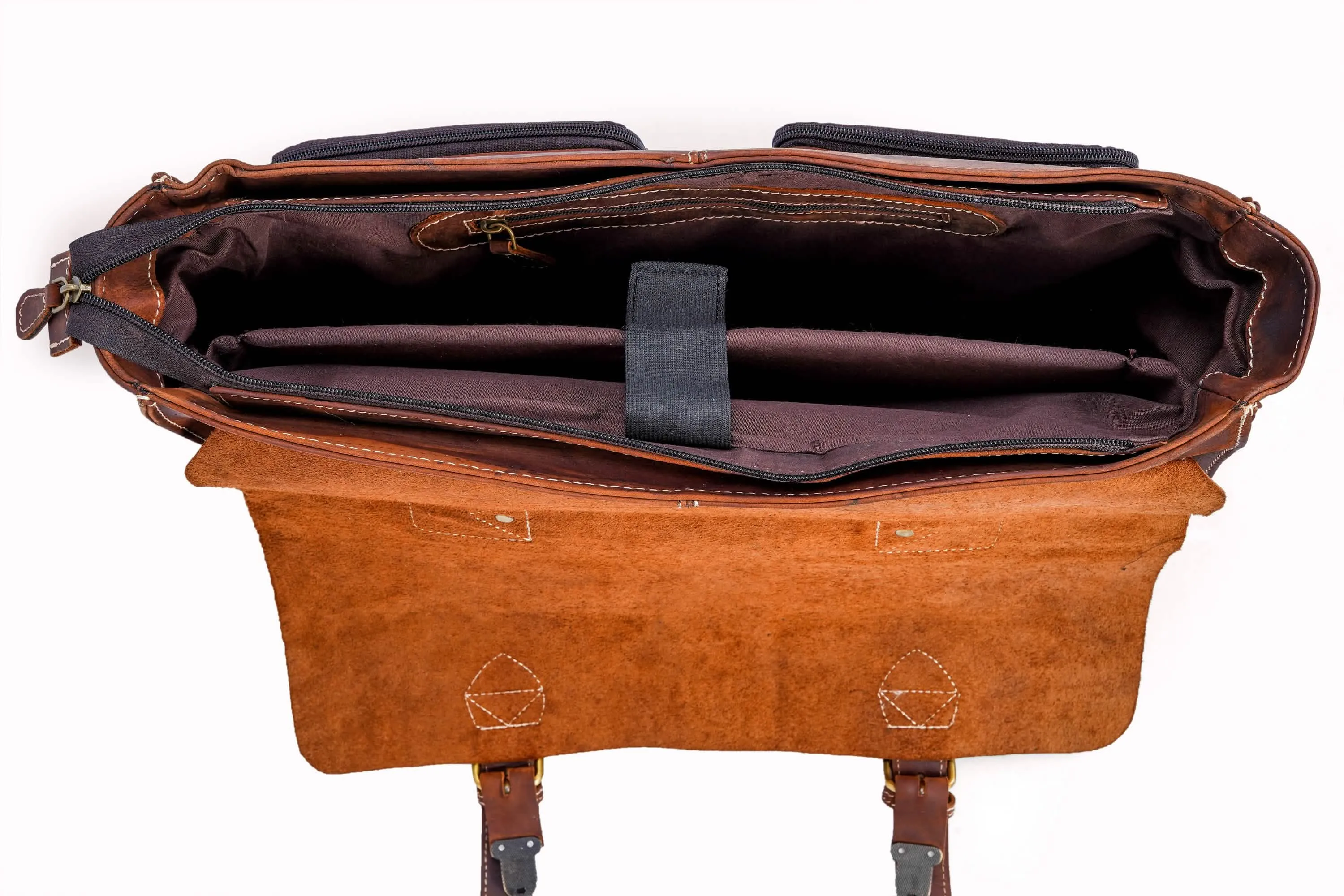 Stylish Handcrafted Brown Leather Laptop Briefcase with Ample Storage Solutions