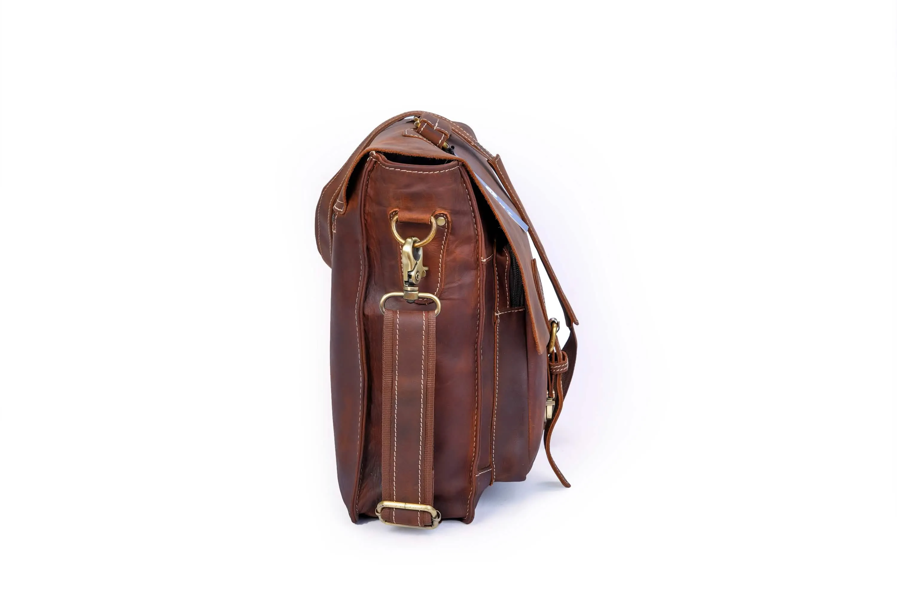 Stylish Handcrafted Brown Leather Laptop Briefcase with Ample Storage Solutions