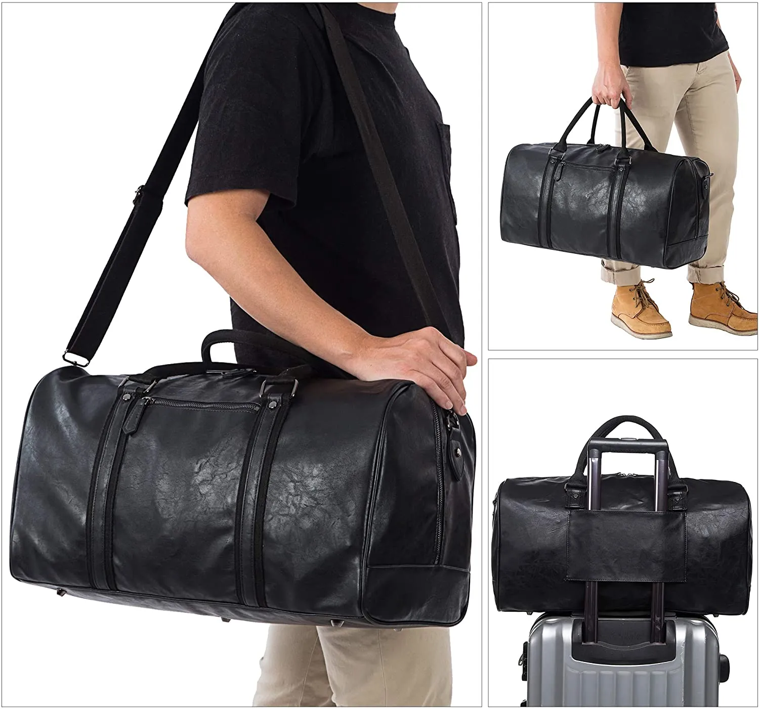 SYFashion™ Men's Vintage Leather 52L Oversized Travel Gym Duffle Weekend Bag