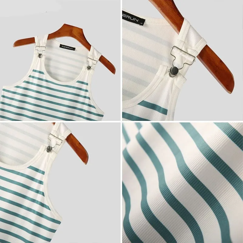 TEEK - Mens White Stripe Strap Buckle Tank