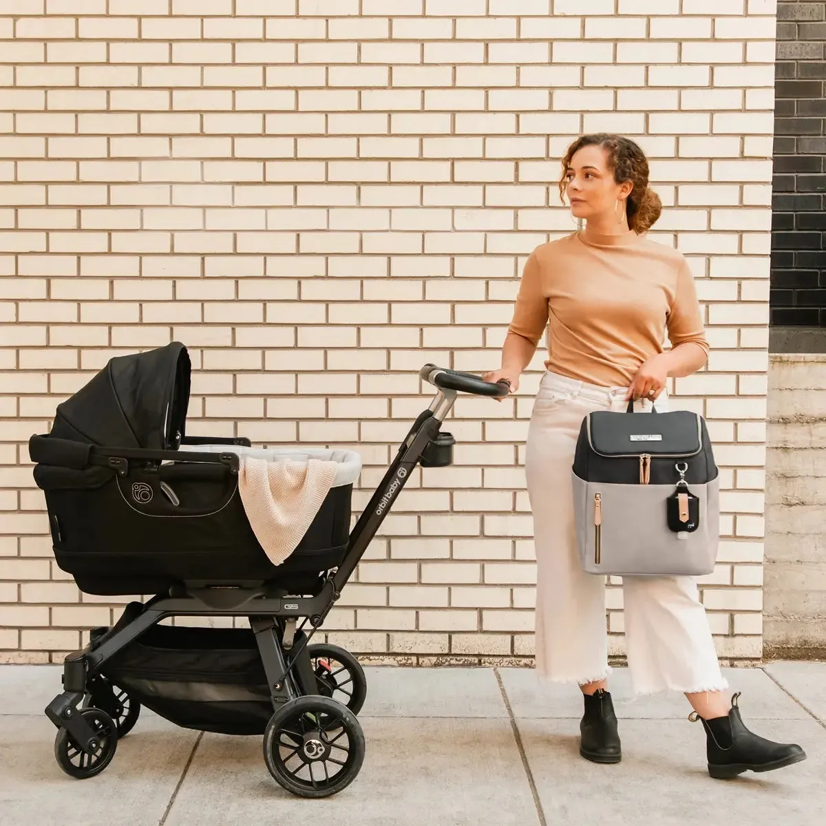 Tempo Backpack Diaper Bag in Black/Sand Cable Stitch