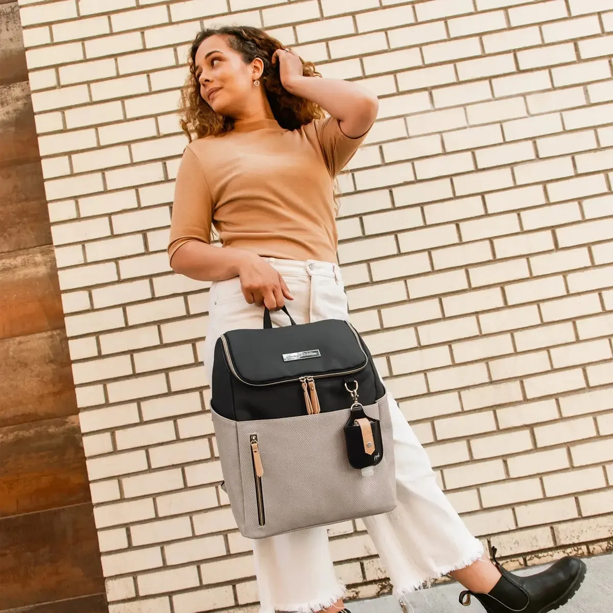 Tempo Backpack Diaper Bag in Black/Sand Cable Stitch