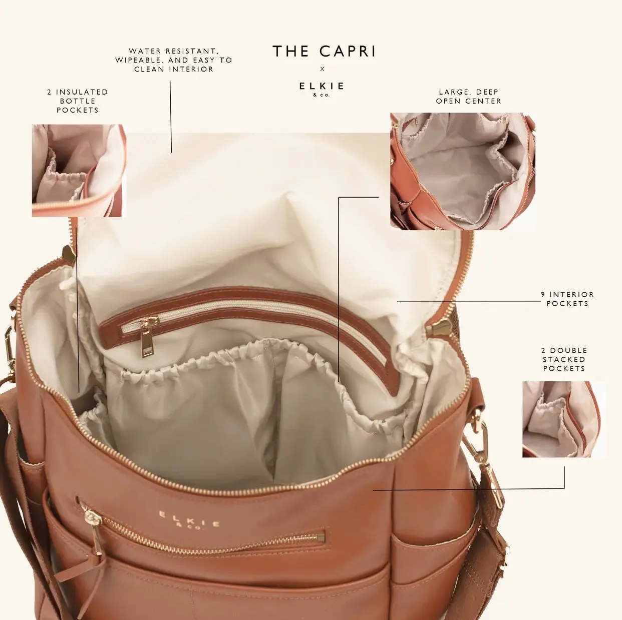 The Capri - Vegan Leather Diaper Bag - Sienna