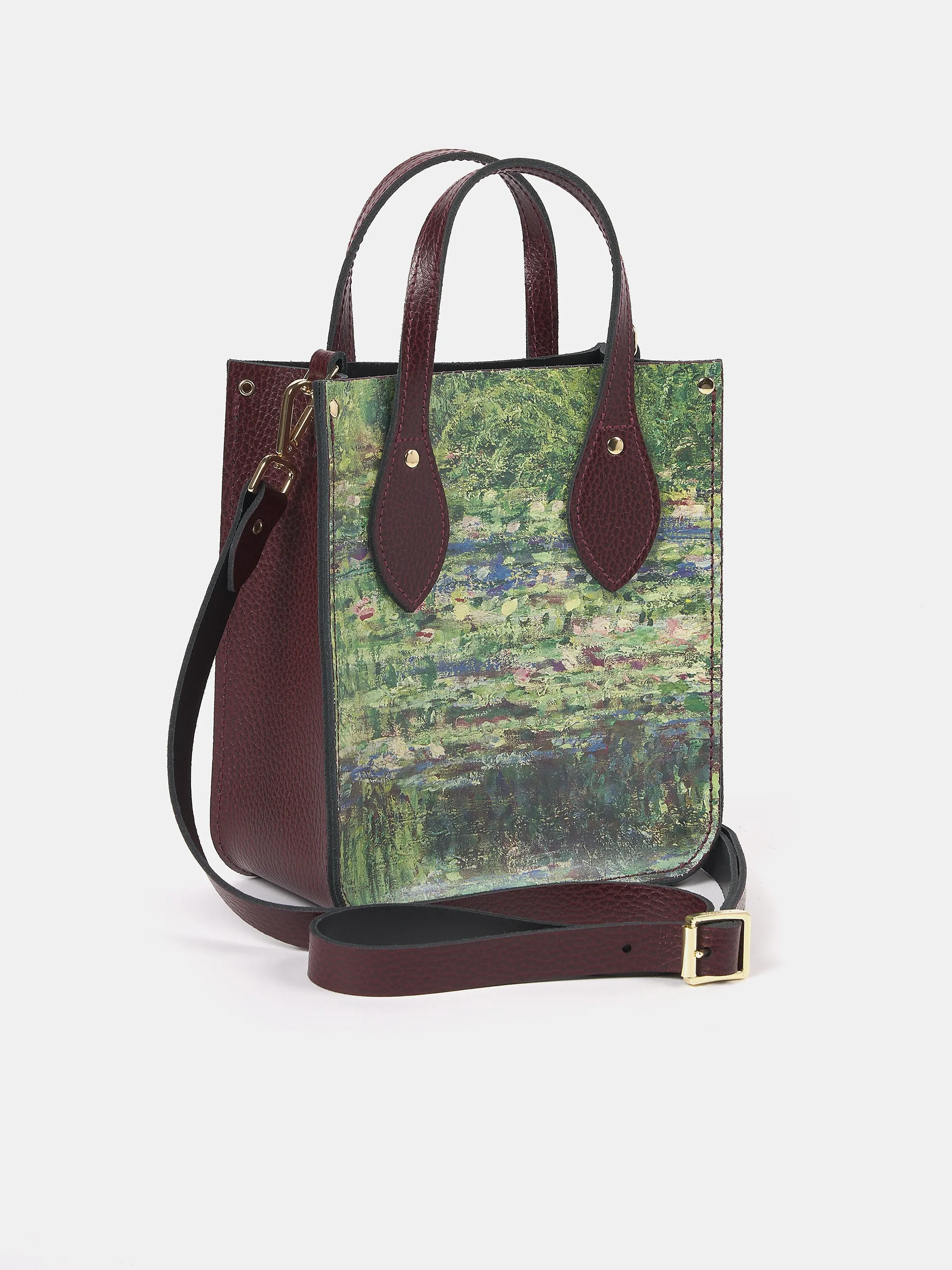 The Mini Tote - Oxblood with Water Lillies