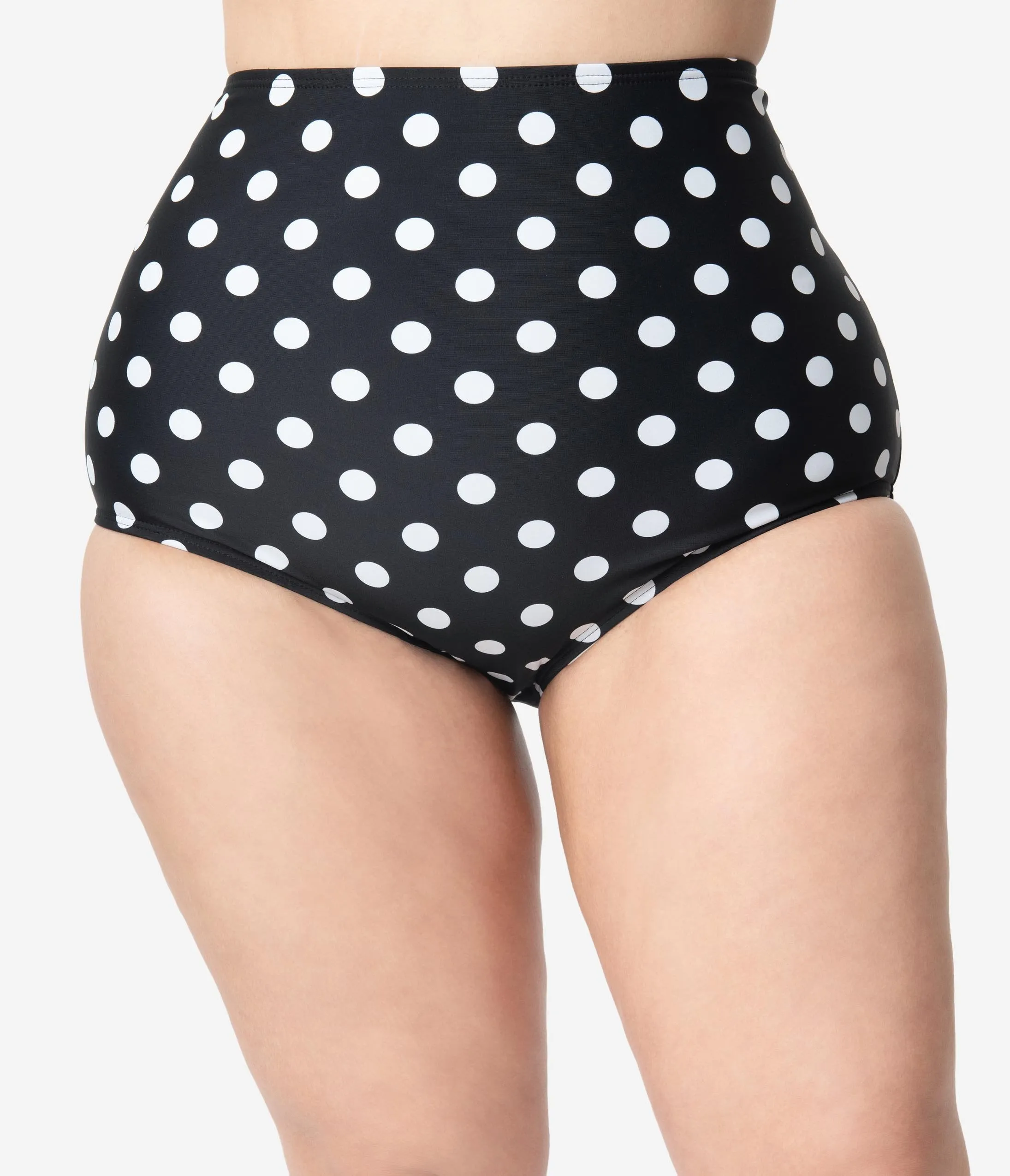 Unique Vintage Plus Size Black & White Dotted High Waist Louise Swim Bottoms