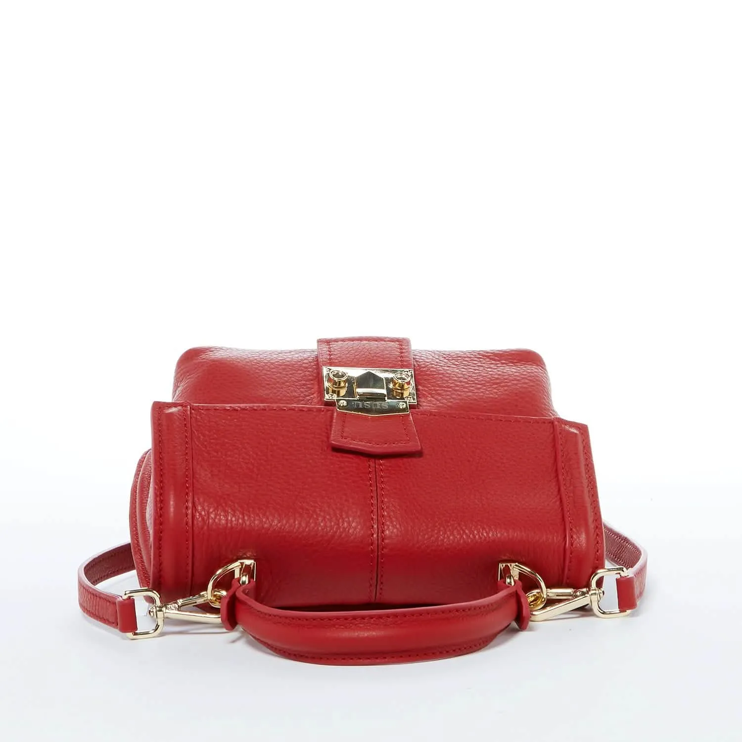 Versatile Red Leather Backpack and Purse Combo