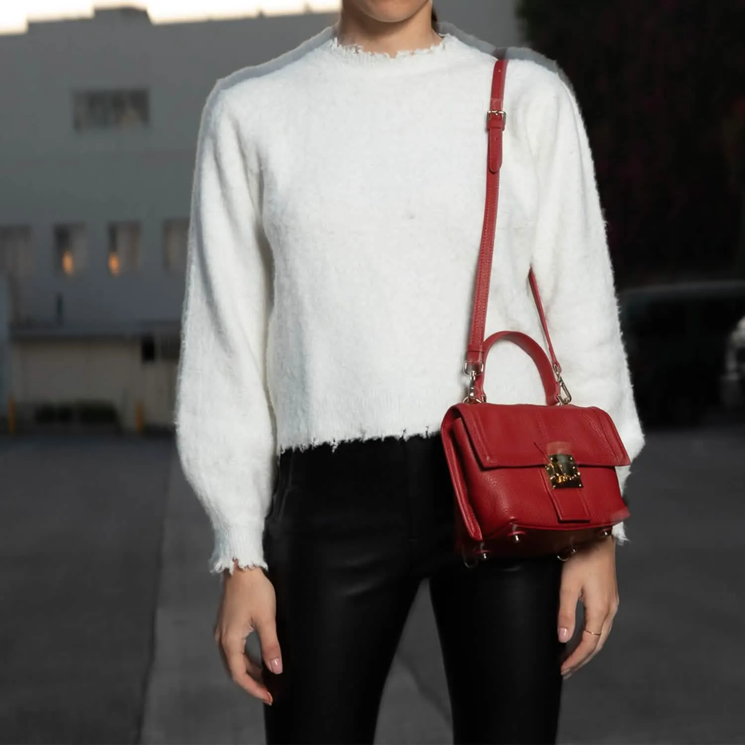 Versatile Red Leather Backpack and Purse Combo