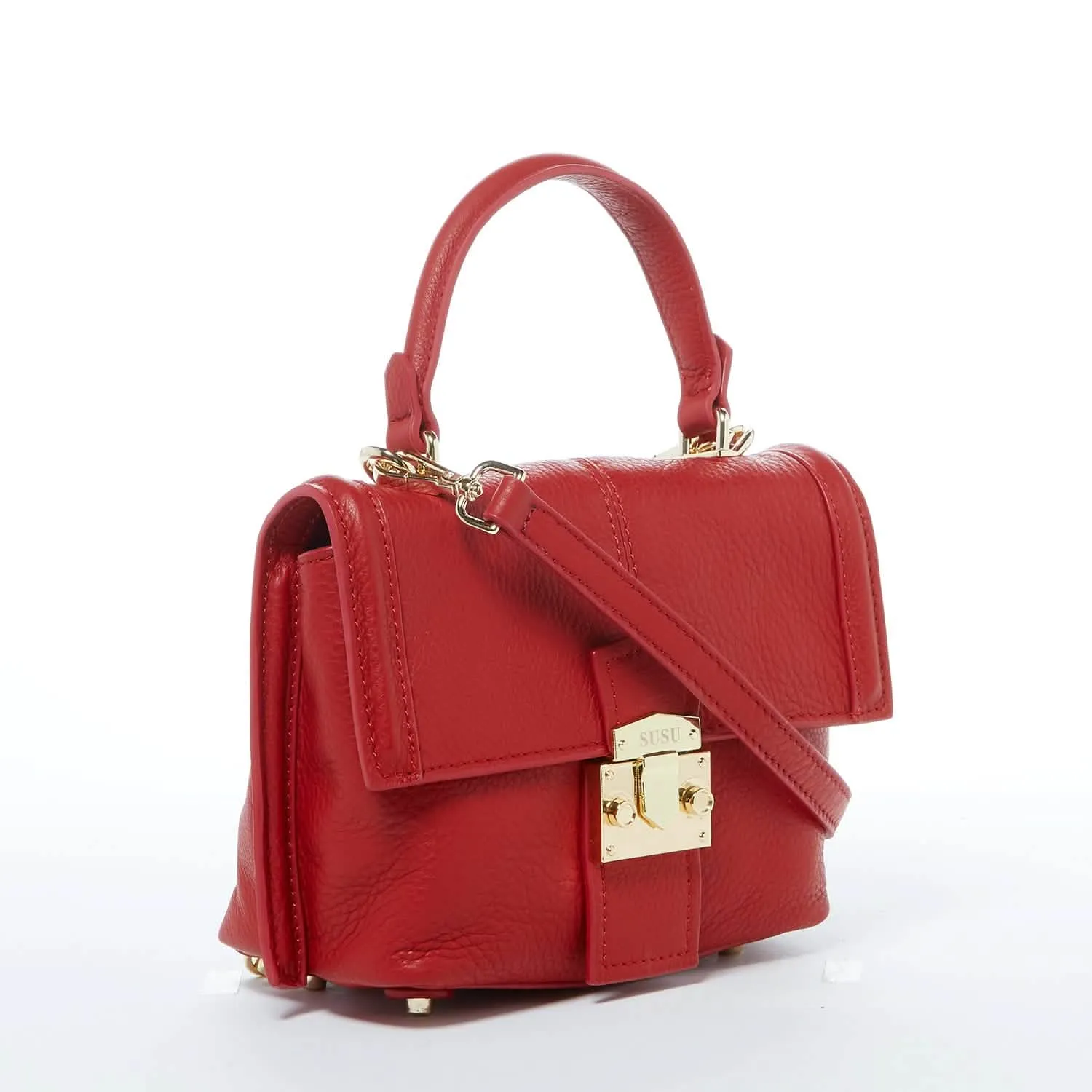 Versatile Red Leather Backpack and Purse Combo