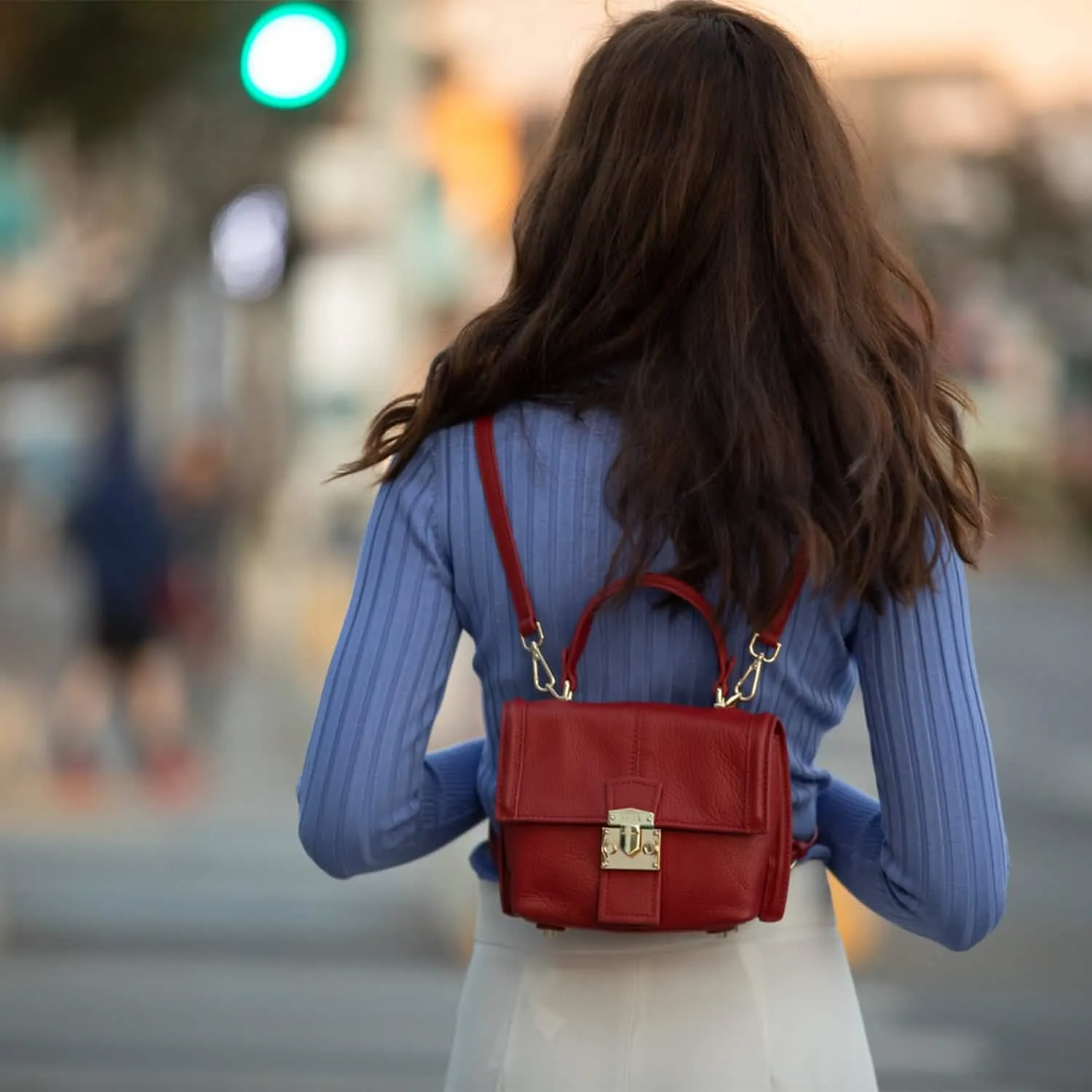 Versatile Red Leather Backpack and Purse Combo