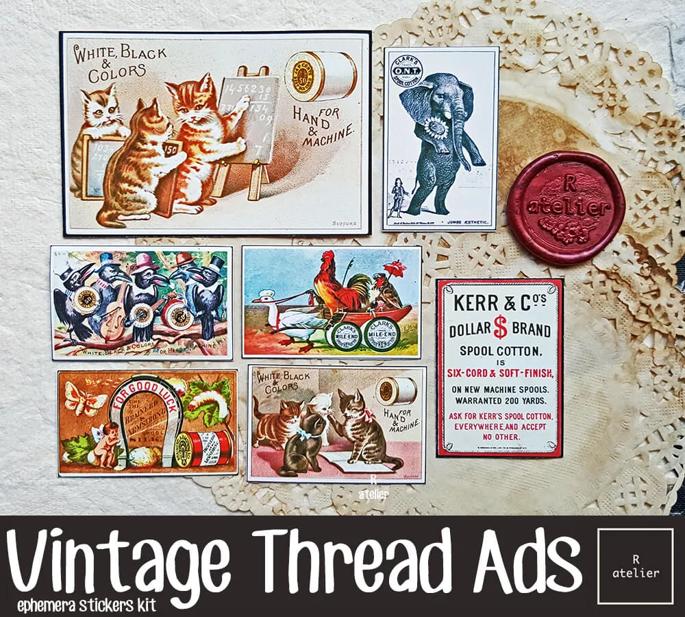 Vintage Thread Adverts Scrapbooking Stickers (88 pcs)