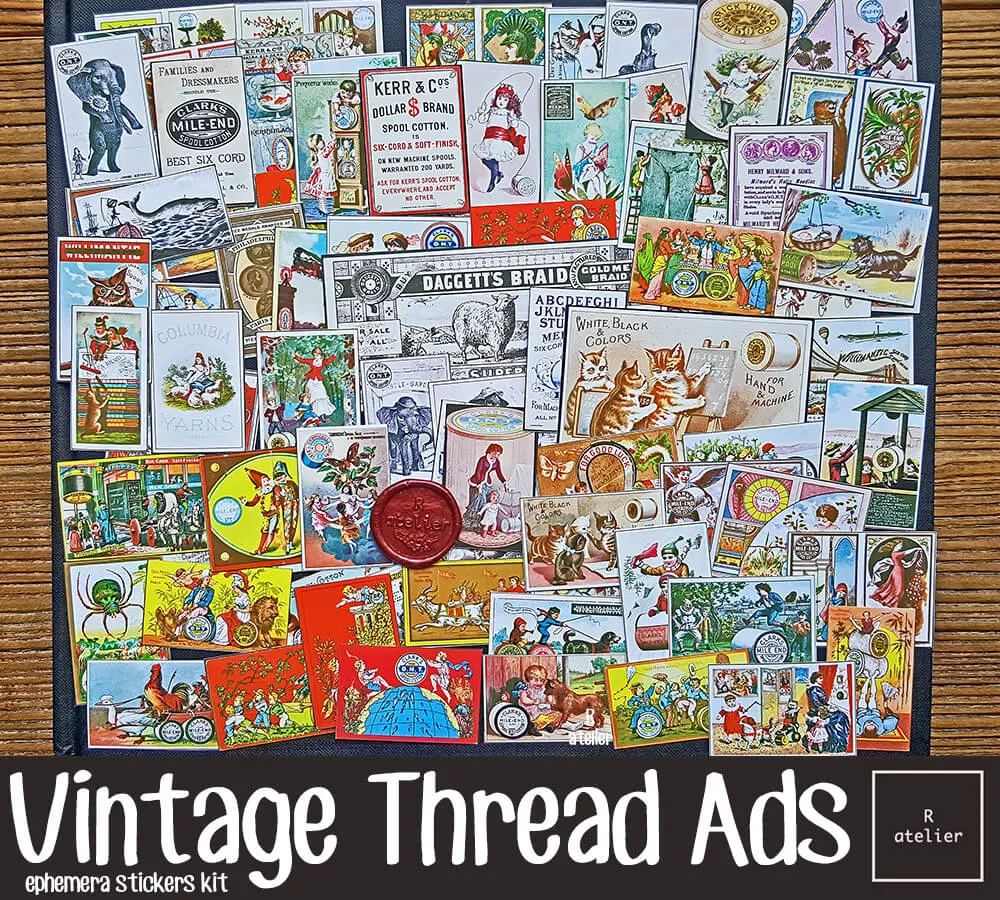 Vintage Thread Adverts Scrapbooking Stickers (88 pcs)