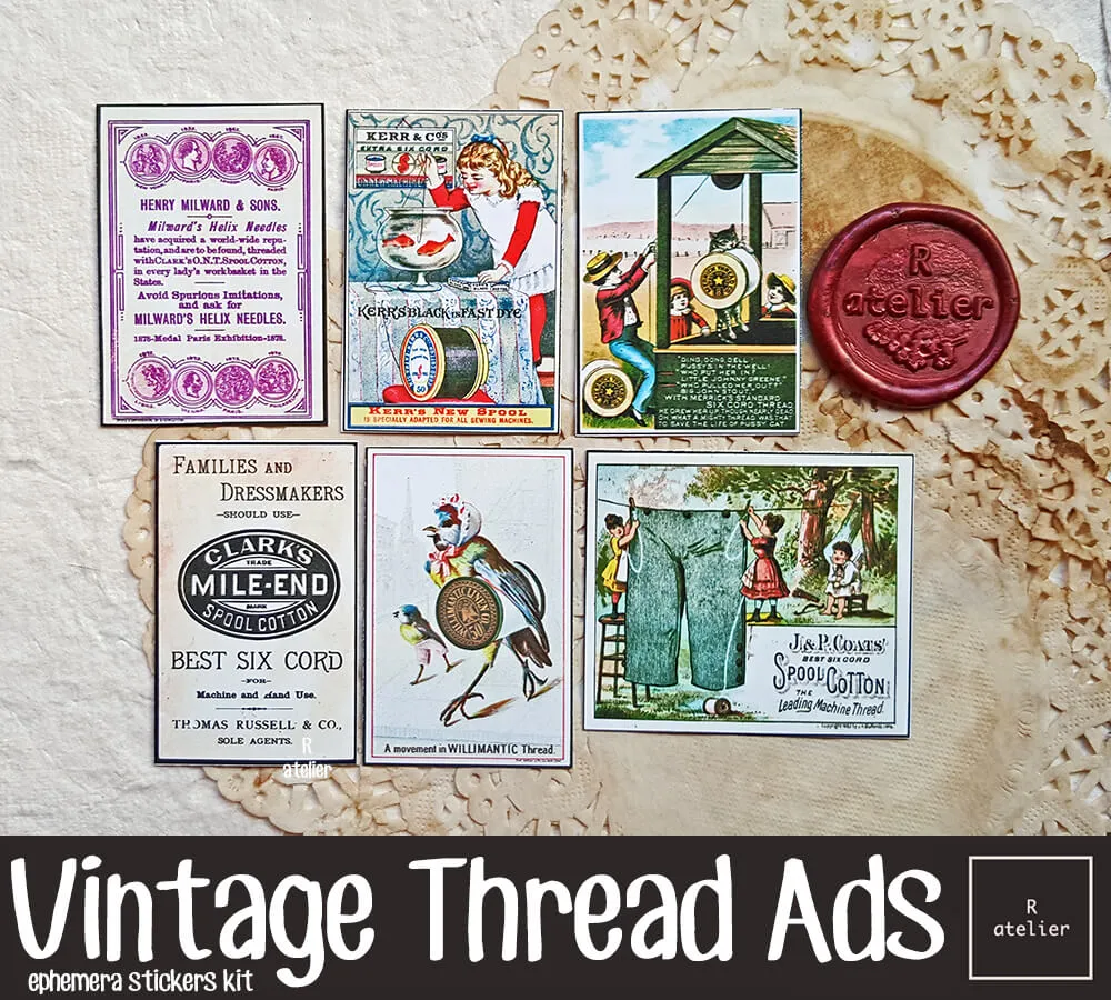 Vintage Thread Adverts Scrapbooking Stickers (88 pcs)