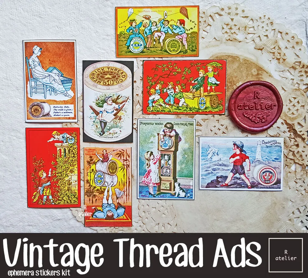 Vintage Thread Adverts Scrapbooking Stickers (88 pcs)