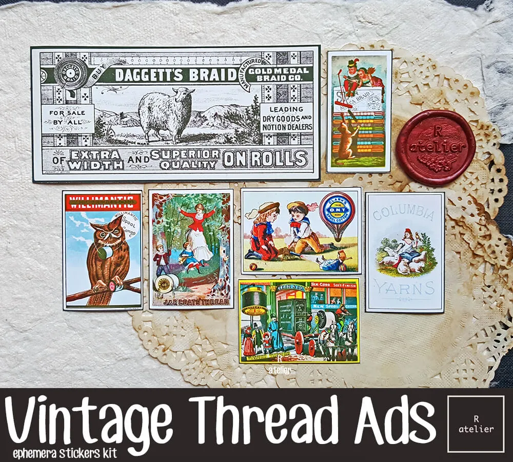 Vintage Thread Adverts Scrapbooking Stickers (88 pcs)