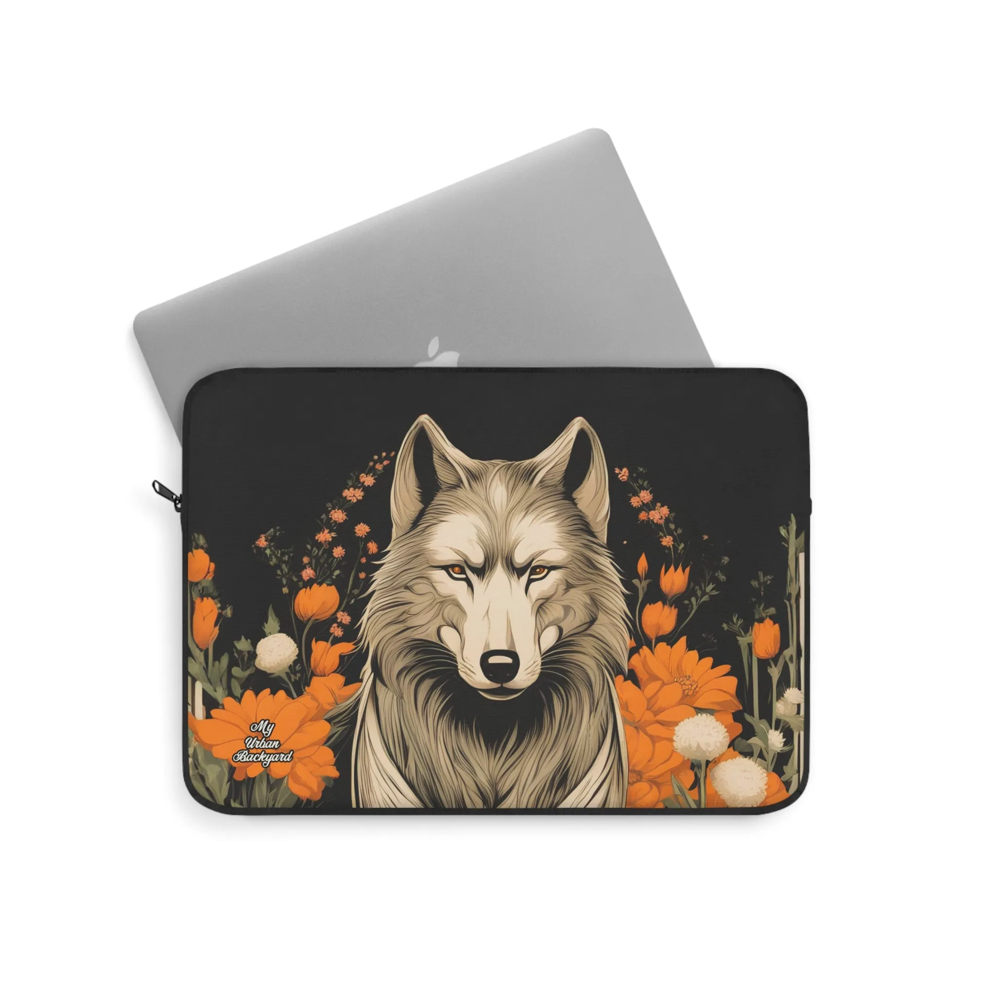 Wolf with Flowers, Laptop Carrying Case, Top Loading Sleeve for School or Work