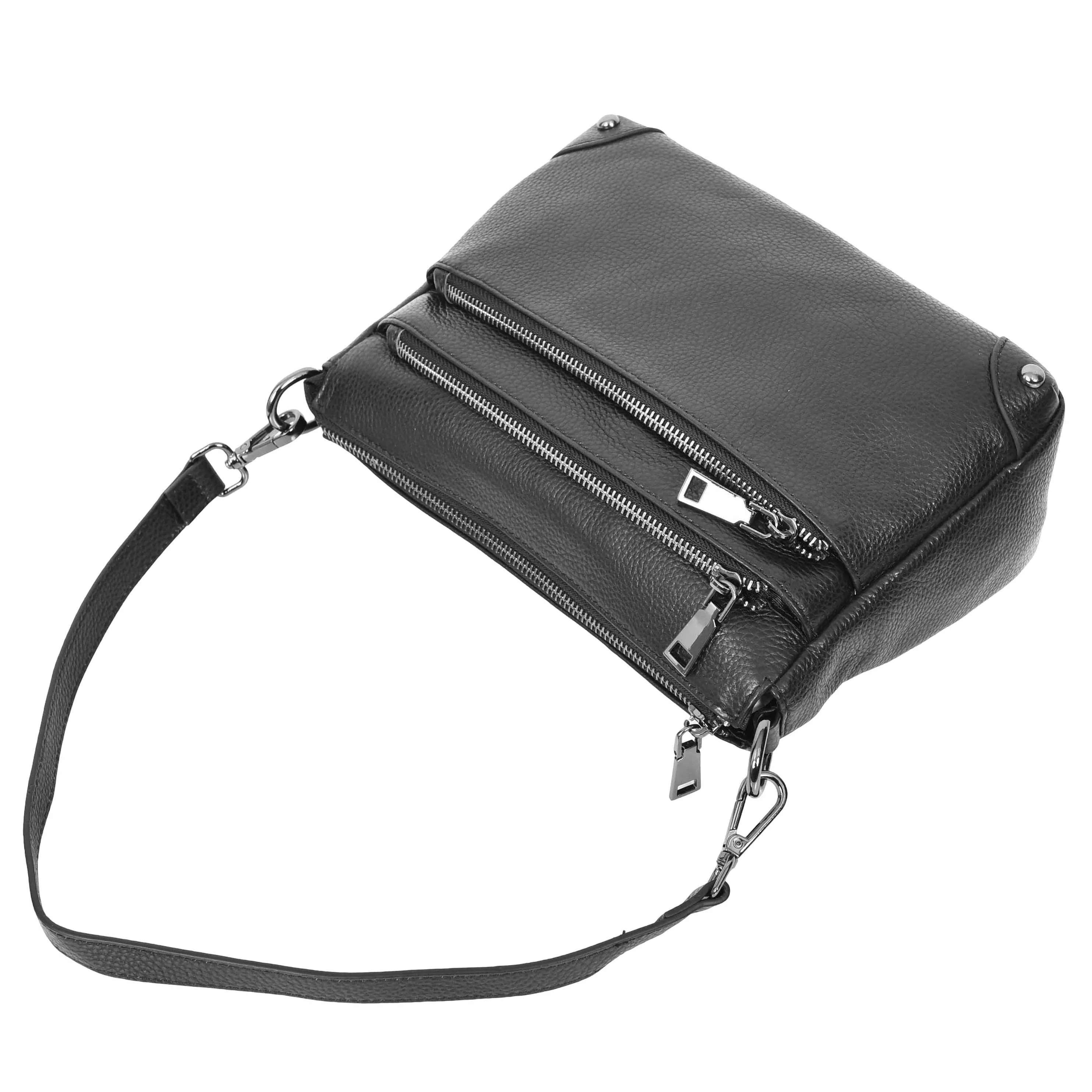 Womens Leather Shoulder Bag Classic Multiple Zip Pockets Handbag A188 Black