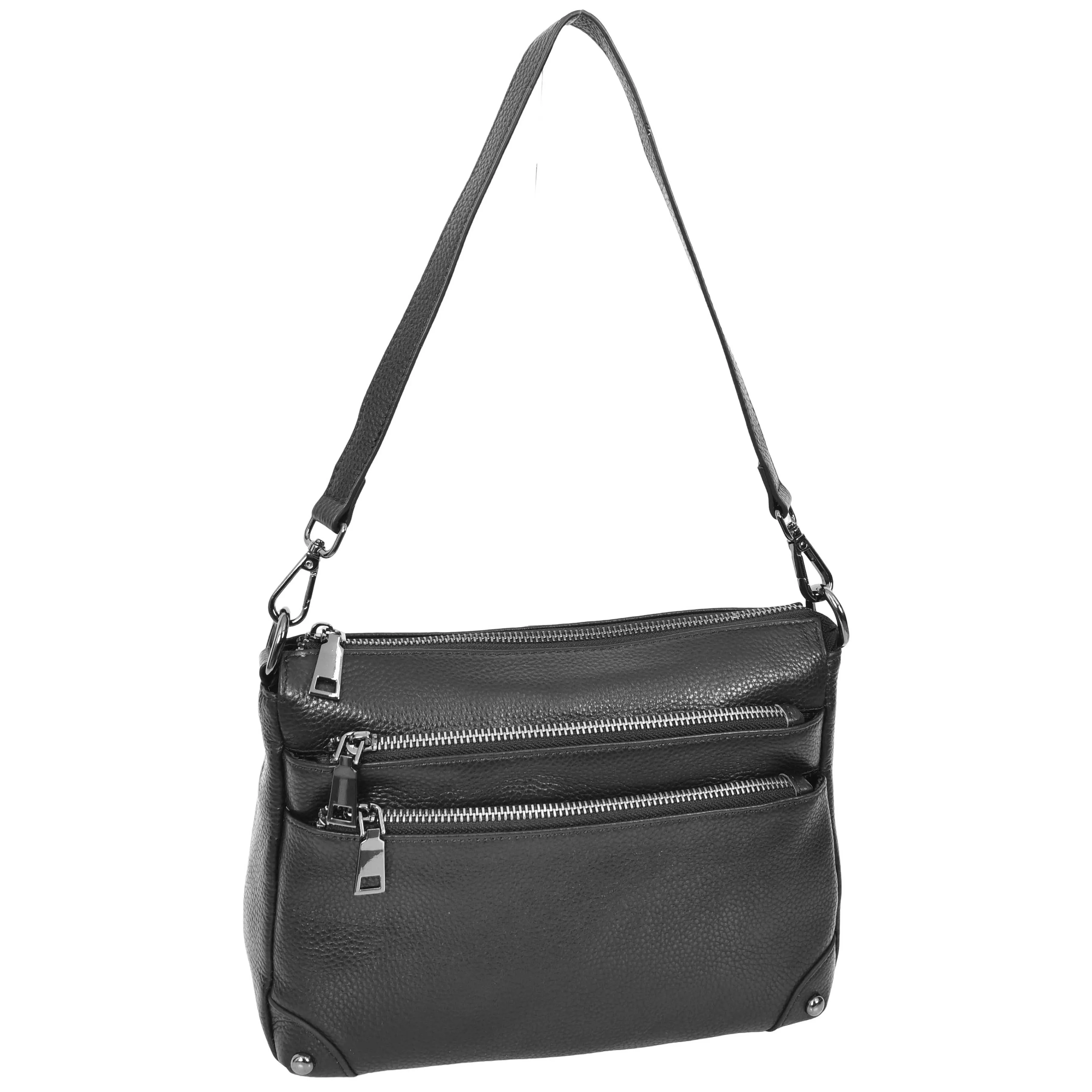 Womens Leather Shoulder Bag Classic Multiple Zip Pockets Handbag A188 Black