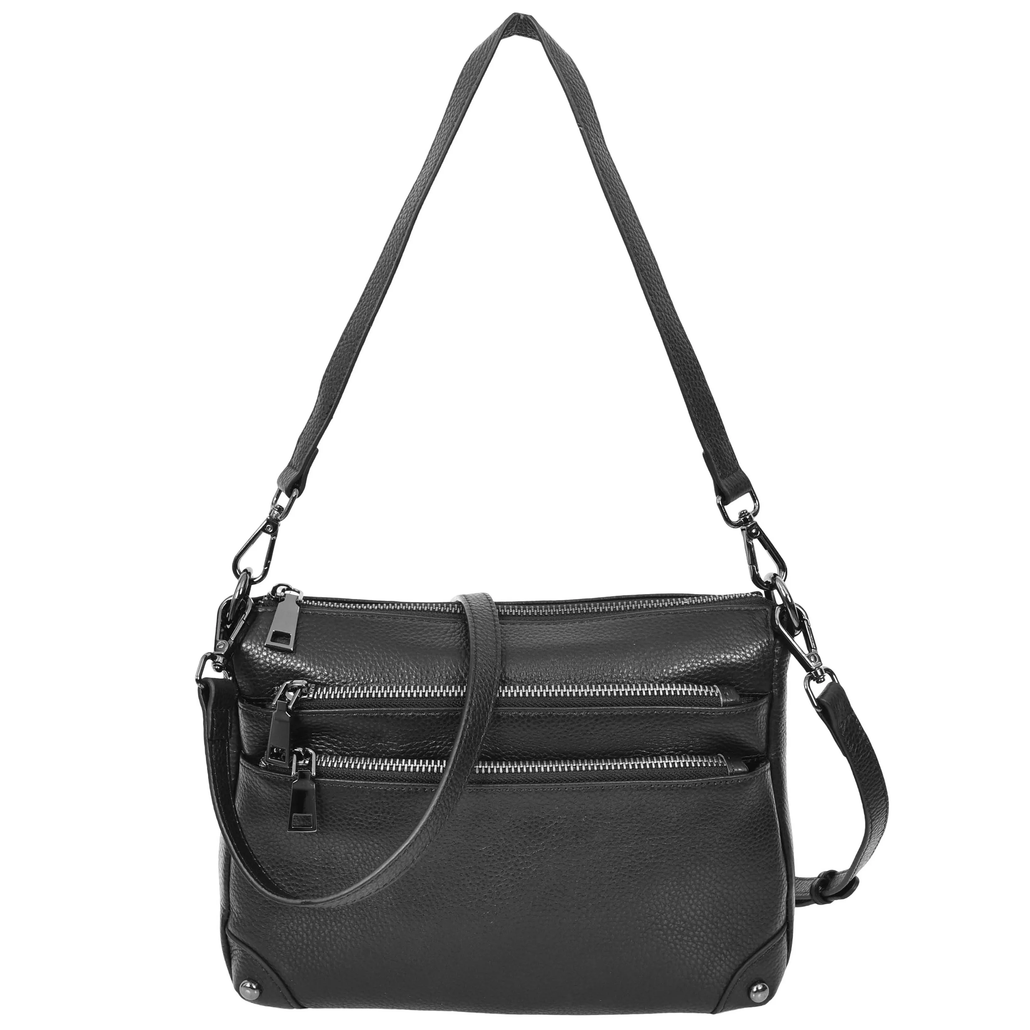 Womens Leather Shoulder Bag Classic Multiple Zip Pockets Handbag A188 Black