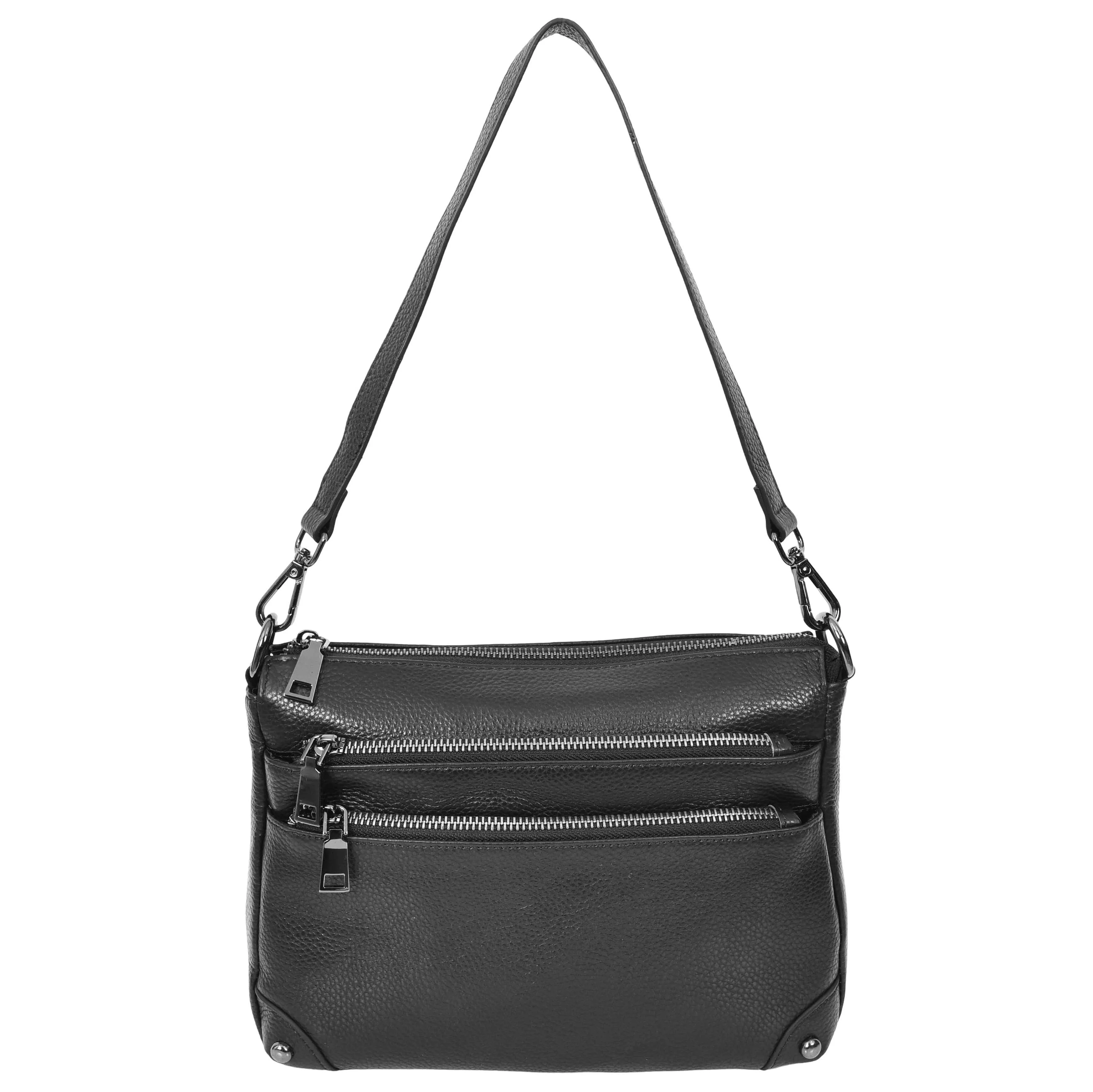 Womens Leather Shoulder Bag Classic Multiple Zip Pockets Handbag A188 Black