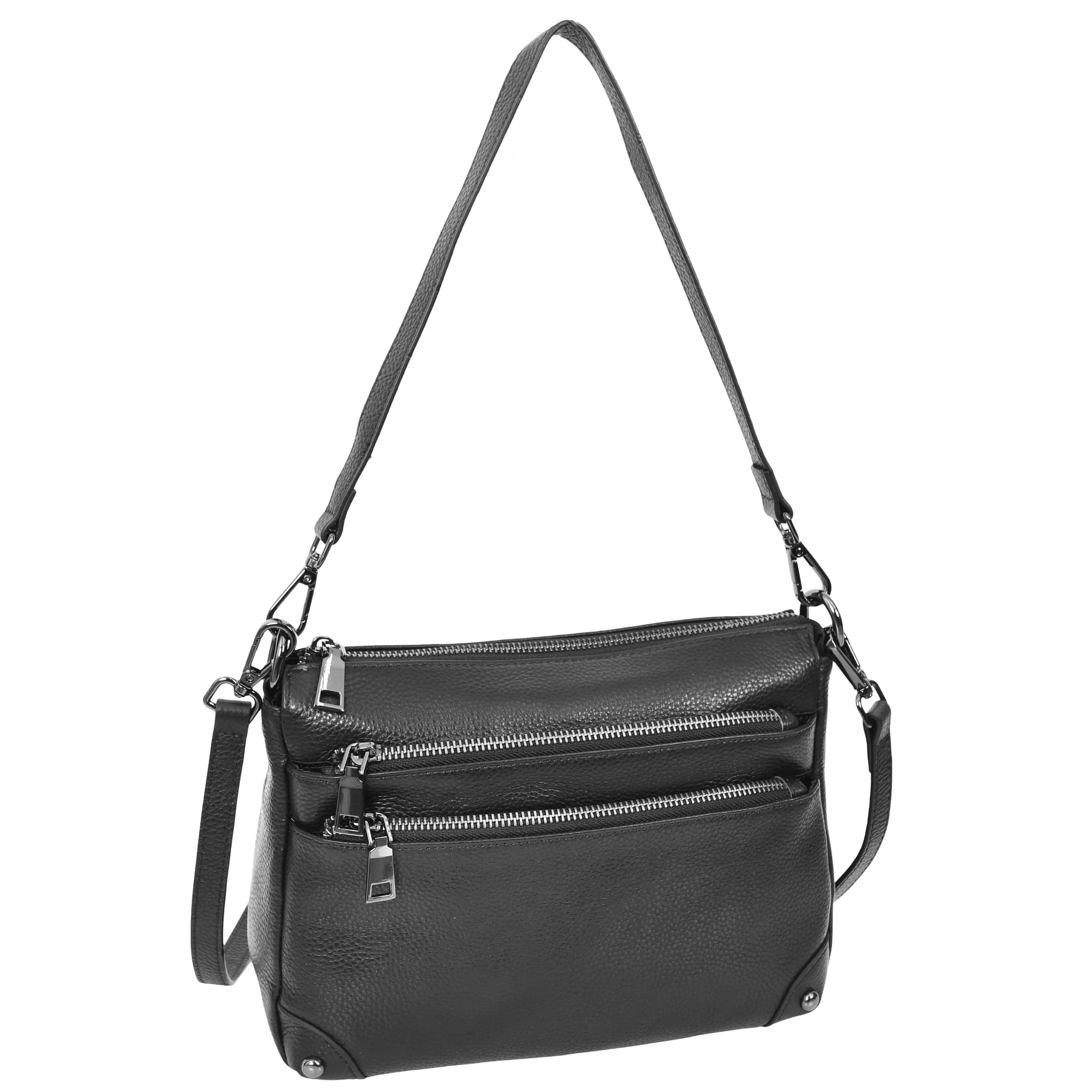 Womens Leather Shoulder Bag Classic Multiple Zip Pockets Handbag A188 Black