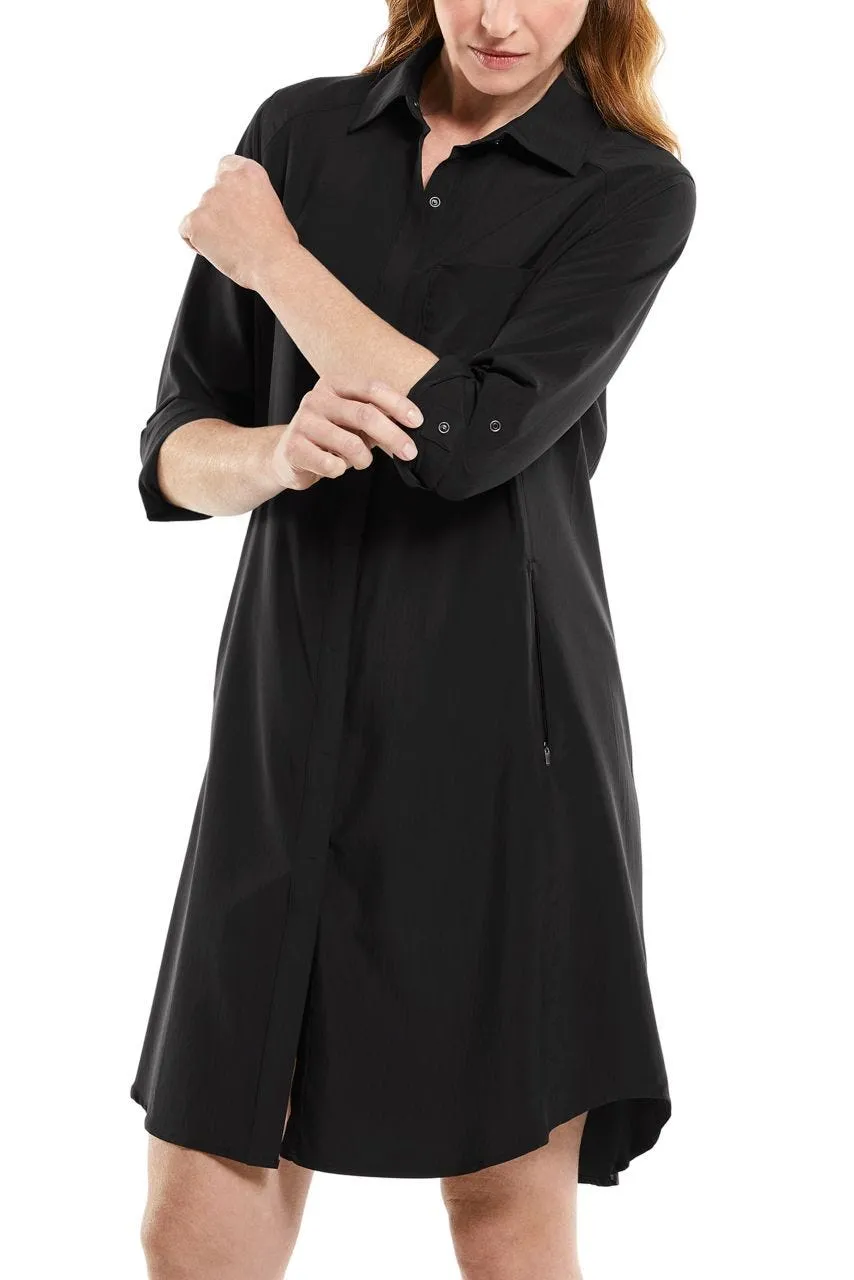 Women's Malta Travel Shirt Dress  |  Black Shadow Stripe