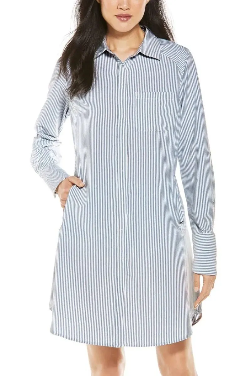 Women's Malta Travel Shirt Dress  |  White/Navy Stripe