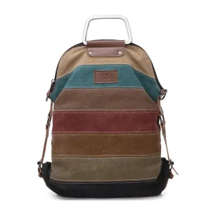 Women's Stripe Canvas Large Capacity Shoulder Handbag